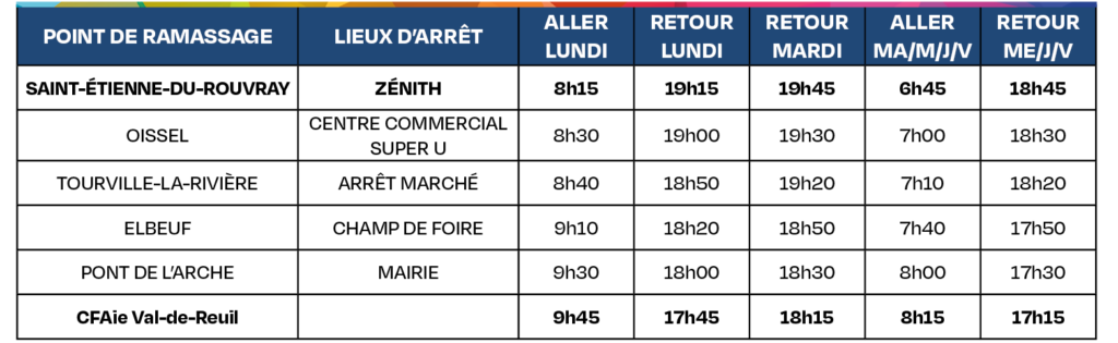 CFAie Tableau horaires transports 2025-2026 - Ligne 12 Saint Etienne du Rouvray