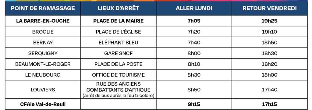 CFAie Tableau horaires transports 2025-2026 - Ligne 3 Bernay