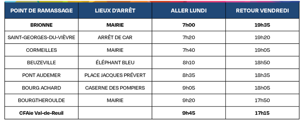 CFAie Tableau horaires transports 2025-2026 - Ligne 4 Brionne - Pont Audemer
