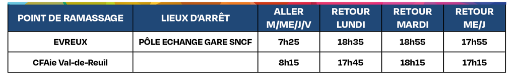 CFAie Tableau horaires transports 2025-2026 - Ligne 8 Evreux direct