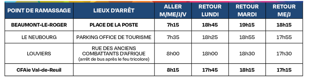 CFAie Tableau horaires transports 2025-2026 - Ligne 9 Beaumont-le-Roger